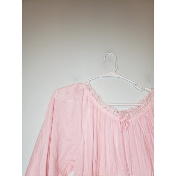 Vtg 70s Gilead Women L Nightgown Peasant Boho Flower Pink Maxi Semi Sheer Hippie - Picture 4 of 8